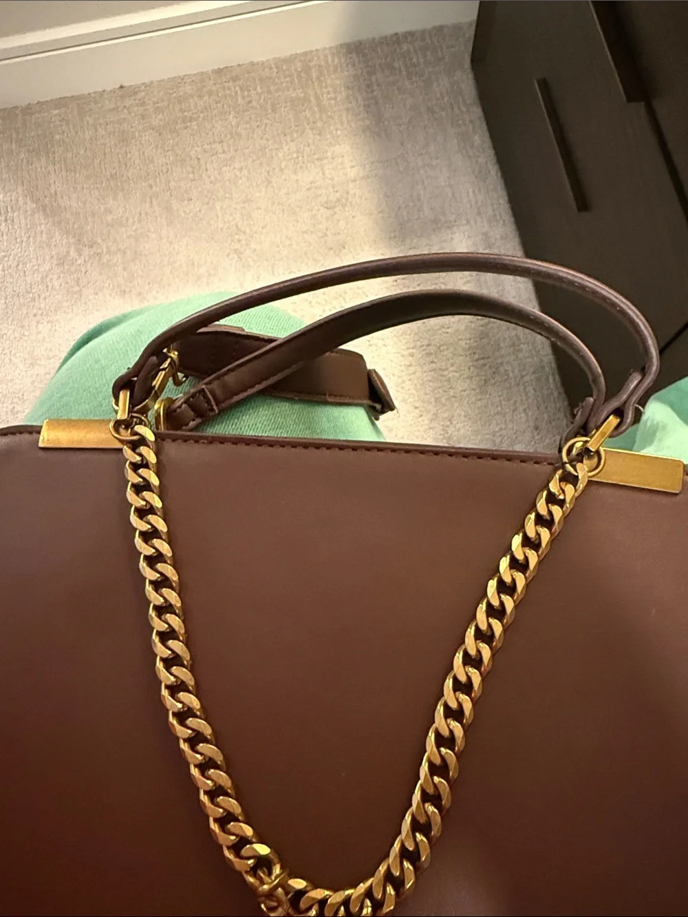 Steve Madden Maroon Structured Satchel with Gold Chain